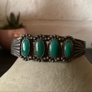 Oxidized Sterling Silver &  Green Turquoise Cuff